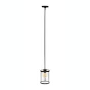 Lalia Home 1-Light 9.25" Modern Farmhouse Adjustable Hanging Cylindrical Clear Glass Pendant Fixture With Metal Accents , Black