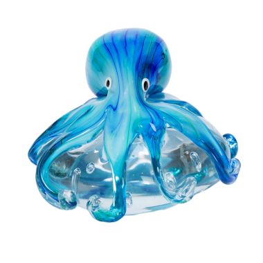 Beachcombers Blue Octopus on Flat Rock Glass Art Paperweight 3.5 Inch. View a larger version of this product image.