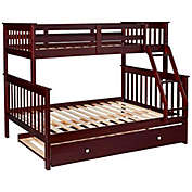 Donco  TWIN/FULL MISSION BUNK BED W/TWIN TRUNDLE BED IN DARK CAPPUCCINO FINISH