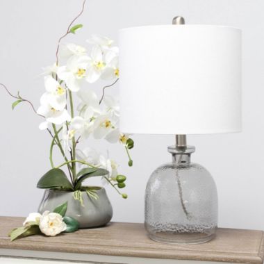 Elegant Designs Textured Glass Table Lamp with Fabric Drum Shade - White. View a larger version of this product image.