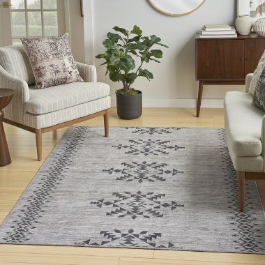 Nicole Curtis Machine Washable Series 1 4' x 6' Ivory/Charcoal Scandinavian Indoor Rug. View a larger version of this product image.