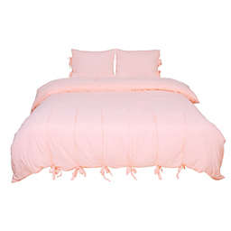 PiccoCasa Washed Cotton Comforter Bedding Set, Queen Light Pink