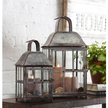 Melrose Decorative Lanterns (Set Of 2) 14"H, 20.25"H Metal/Glass. View a larger version of this product image.