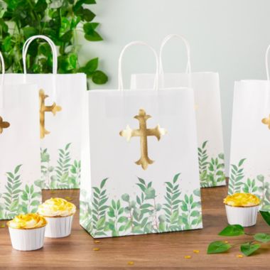 Faithful Finds Religious Party Favor Gift Bags for Christening Gifts for Girls and Boys Baptism, First Communion (10 x 8 x 4 In, 15 Pack). View a larger version of this product image.