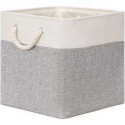 Kitcheniva Large Storage Basket Rectangular Fabric Collapsible Organizer Bin Box 13×13×13In White Gray