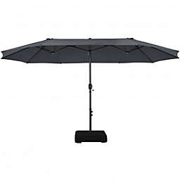 Costway 15 Feet Double-Sided Patio Umbrellawith 12-Rib Structure-Gray