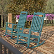 Flash Furniture Set of 2 Winston All-Weather Rocking Chair in Teal Faux Wood