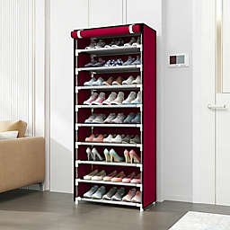 Kitcheniva Shoe Rack 10 Layers 9 Shelf Standing Cabinet Storage Organizer Wine Red