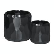 Urban Trends Collection Ceramic Cylindrical Pot with Wide Mouth and Embossed Irregular Patterns Design Body Set of Two Matte Finish Black