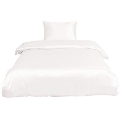 PiccoCasa Satin Silk Comforter Bedding Set, Twin Cream White