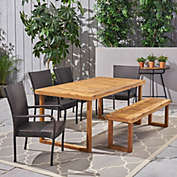 Contemporary Home Living 6-Piece Sandblast Natural Finish Outdoor Furniture Patio Expandable Dining Set