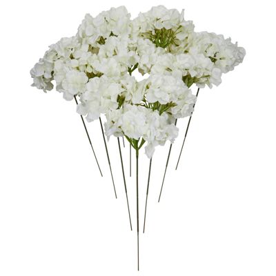 Bright Creations 10 Pack Artificial Hydrangea with Stem, 6.5" Silk Flower Head, Party Decor Centerpieces Bouquet (White)