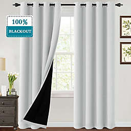 PrimeBeau Thermal Insulated 100% Blackout Grommet Curtains for Bedroom with Black Liner(52 x 96-Inch, Pumice Stone, 2 Panels)