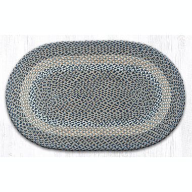 Earth Rugs C-05 Blue / Natural Oval Braided Rug 27 x 45 inch. View a larger version of this product image.