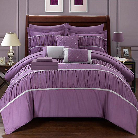 Chic Solid Purple Lush Velvet Comforter Set AND Decorative Pillow 