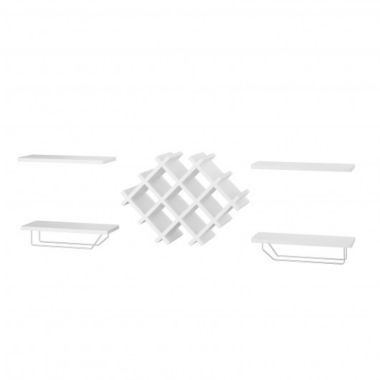 Costway Set of 5 Wall Mount Wine Rack Set w/ Storage Shelves-White. View a larger version of this product image.