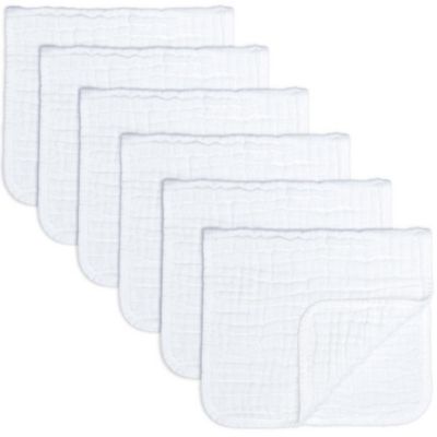 Muslin Burp Cloths 6 Pack Large 100% Cotton Hand Washcloths 6 Layers Extra Absorbent and Soft  by Comfy Cubs (White, Pack of 6)