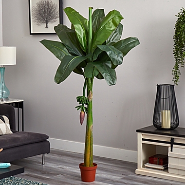 Nearly Natural 6&#39; Real Touch Artificial Banana Silk Tree with Brown Pot. View a larger version of this product image.