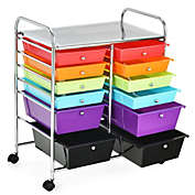 Costway-CA 12 Drawers Rolling Cart Storage Scrapbook Paper Organizer Bins-Deep Multicolor