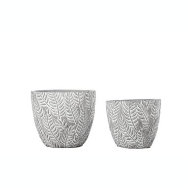 Urban Trends Collection Cement Round Pot with Embossed Palm Leave Abstract Design Body Set of Two Washed Concrete Finish Gray. View a larger version of this product image.