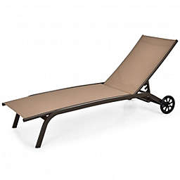 Costway 6-Poisition Adjustable Outdoor Chaise Recliner with Wheels-Brown