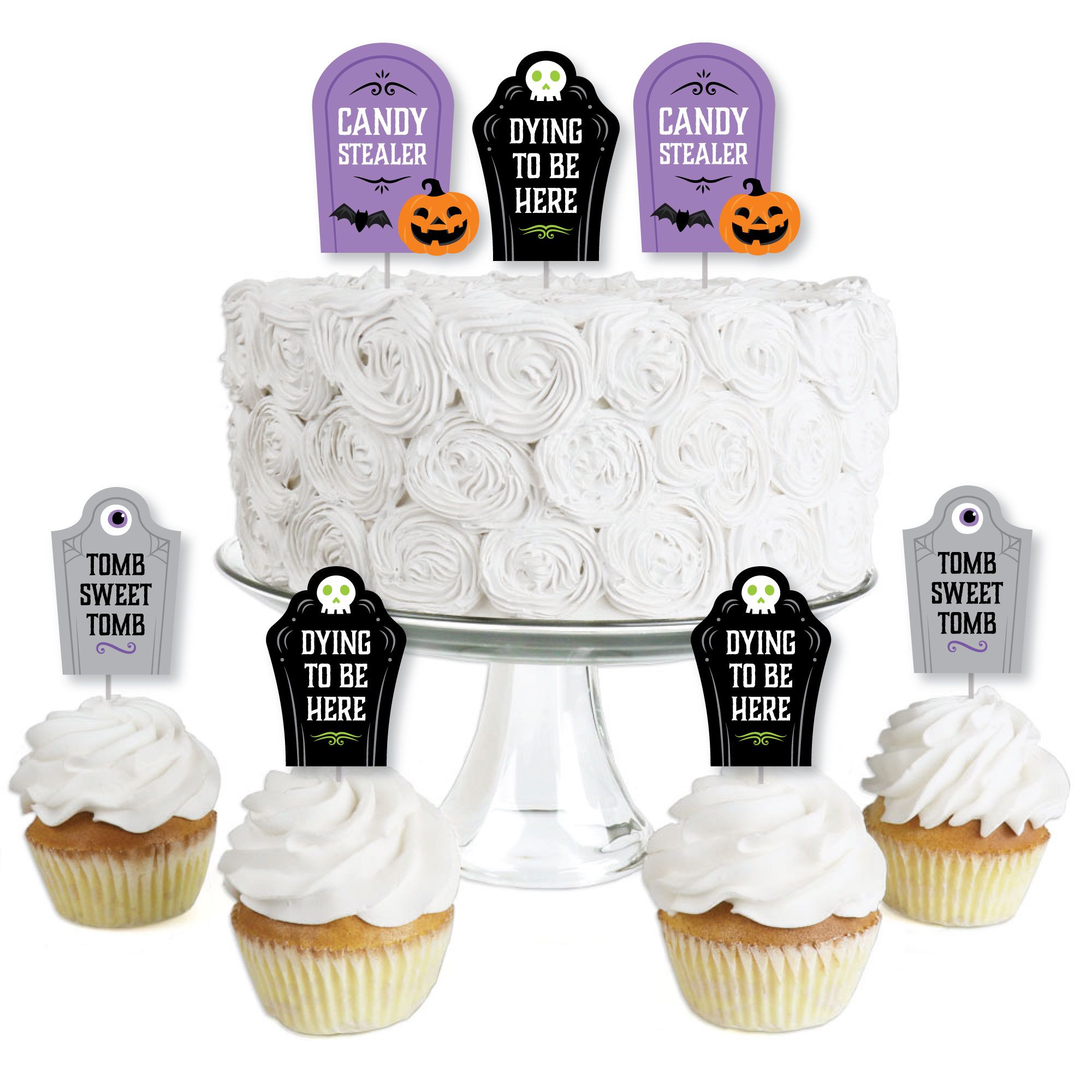 bedbathandbeyond.com | Big Dot of Happiness Cute and Colorful Tombstones - Dessert Cupcake Toppers - Kids Halloween Party Clear Treat Picks - Set of 24