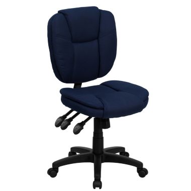 Flash Furniture Caroline Mid-Back Navy Blue Fabric Multifunction Swivel Ergonomic Task Office Chair with Pillow Top Cushioning. View a larger version of this product image.