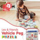 Alternate image 1 for Leo & Friends Vehicle Peg Puzzle for 24-Months+   Unisex Toddler Puzzle, Comes with 10-Pieces, Features Planes, Boats, Cars, Buses & More   Perfect Educational Gift, Made with 100% Premium Non-Toxic Wood
