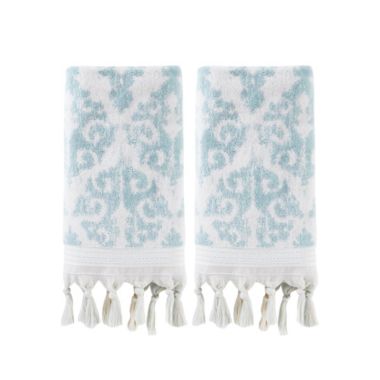 Saturday Knight Ltd Mirage Fringe Reversible Bath Hand Towel Set - 2 Piece - 16x26", Aqua. View a larger version of this product image.