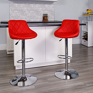Emma + Oliver Red Vinyl Diamond Pattern Back/Bucket Seat Adjustable Barstool. View a larger version of this product image.