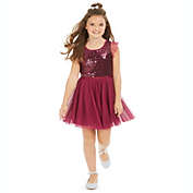 Epic Threads Big Girl&#39;s Sequin Ruffle Sleeve Party Dress Wine Size Large