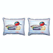 Pair of Betsy Drake Green Wing Teal Duck Outdoor Pillows 16 Inch x 20 Inch