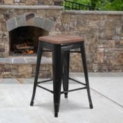 Flash Furniture Lily 24" High Backless Black Metal Counter Height Stool with Square Wood Seat