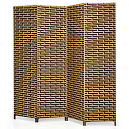 Costway 4 Panel Folding Privacy Partition Room Divider with Rustproof Hinge-Yellow