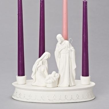7.7 Inch Tall Holy Family White Advent Holder - Candles not Included. View a larger version of this product image.