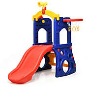 Gymax 6-in-1 Freestanding Kids Slide w/ Basketball Hoop Play Climber Slide Set