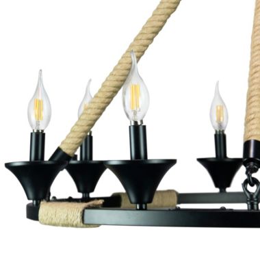Canyon Home Hinnes Gothic Wagon Wheel Light Fixture with 8 Bulb Overhead Lighting and Vintage Rope Decor for Home, Living or Dining Room, Foyer, or Entryway, Dimmable Options. View a larger version of this product image.