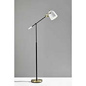 HomeRoots Lighting Matte Black and Antique Brass Metal Floor Lamp with Adjustable Arm and White Metal Shade