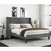 Allewie Full Size Platform Bed Frame with Wingback Headboard in Light Grey