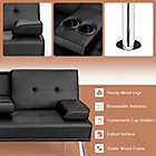 Alternate image 2 for Costway Convertible Folding Leather Futon Sofa with Cup Holders and Armrests-Black