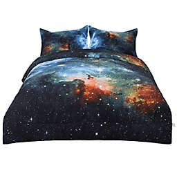 PiccoCasa Twin Size Galaxies Blue Kids Comforter Sets, 3D Space Themed - All-Season Down Alternative Quilted Duvet - Reversible Design- Includes 1 Comforter, 2 Pillow Cases
