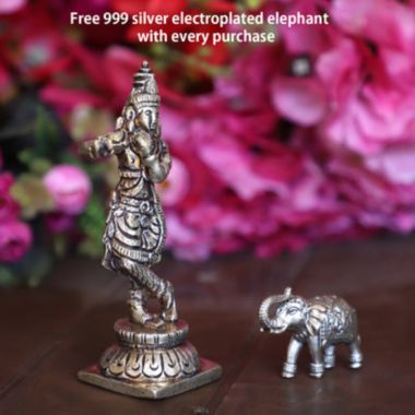 Cottage Handicraft, Silver Plated Krishna Ji with free Elephant Gift. View a larger version of this product image.