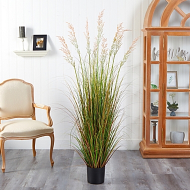 Nearly Natural 5.5&#39; Artificial Plume Grass Plant in Black Planter. View a larger version of this product image.