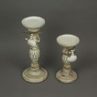 Alternate image 1 for Things2Die4 Set of 2 Wood Pedestal Candle Holder Rustic White Washed Pillar With Sea Shells