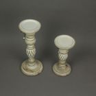 Alternate image 3 for Things2Die4 Set of 2 Wood Pedestal Candle Holder Rustic White Washed Pillar With Sea Shells