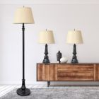 Alternate image 3 for Lalia Home Homely Oxford Classic 3 Piece Metal Lamp Set (2 Table Lamps, 1 Floor Lamp) For Living Room, Bedroom, Home Decor With Tan Tapered Drum Fabric Shades And Restoration Bronze Finish
