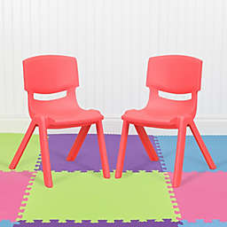 Emma + Oliver 2 Pack Red Plastic Stackable School Chair with 12