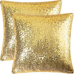 PiccoCasa 2 Pcs Sequin Throw Pillow Covers, Glitzy Decorative Cushion Cover, Shiny Sparkling Satin Square Pillowcase Cover for Livingroom Decor Wedding Party, Black, Gold, 18
