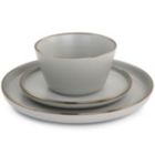 Alternate image 2 for Elama Louis 16 Piece Stoneware Dinnerware Set in Matte Slate with Gold Rim