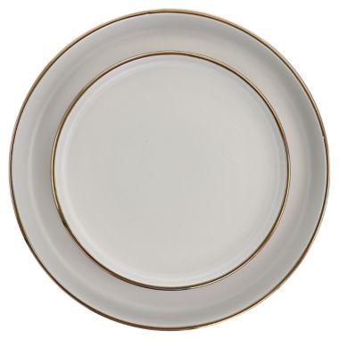 Elama Louis 16 Piece Stoneware Dinnerware Set in Matte Slate with Gold Rim. View a larger version of this product image.